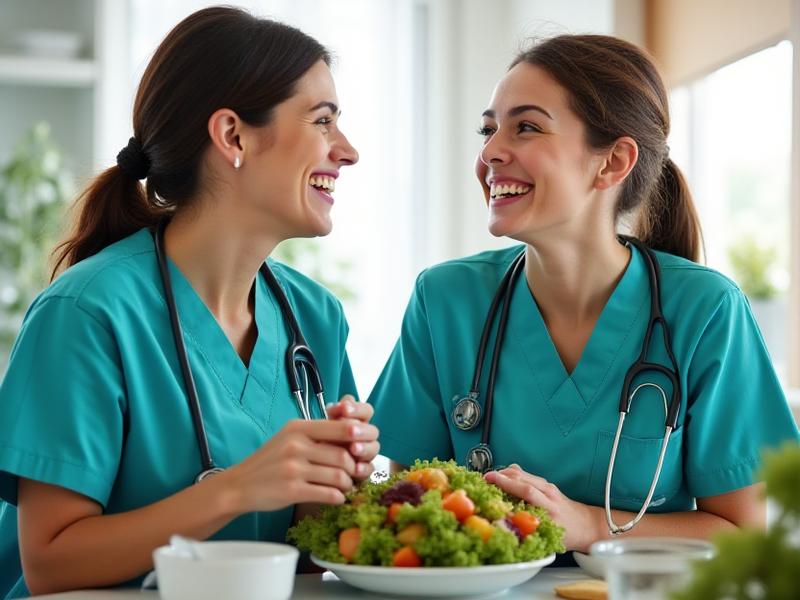 Smiling hospitality team using healthy recipes